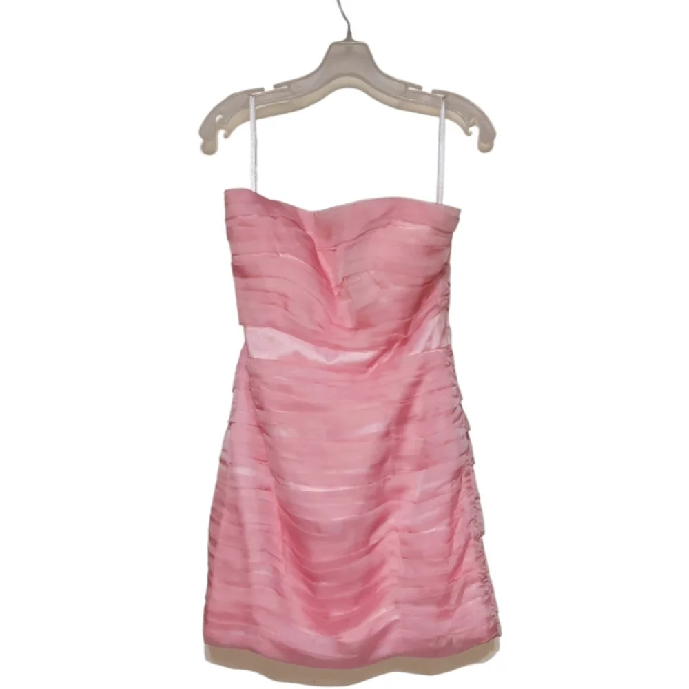 ED YOUNG Strapless Ruched Mini Dress Pale Pink Girly Homecoming Cocktail Y2K L - Picture 3 of 9